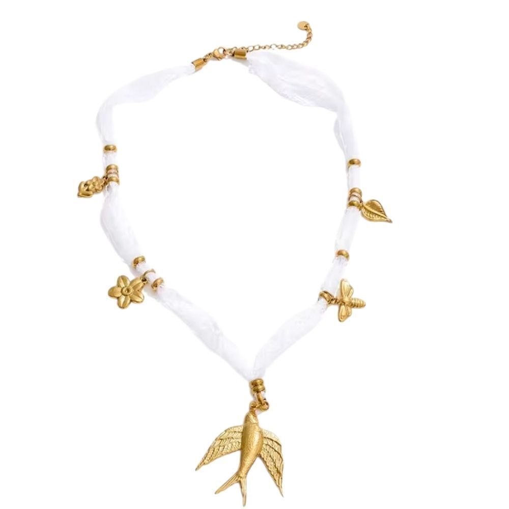 Free People Bird White Lace Cord Charm Necklace | NWOT